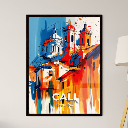 Vibrant Cali, Colombia - A Painting Of A Building With A Colorful Background