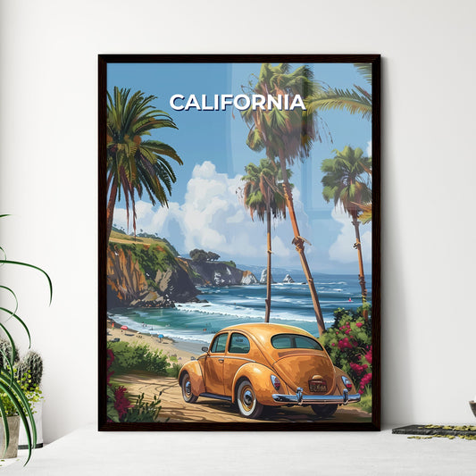 Vibrant California Beach Art: Car, Palm Trees, Water, Acrylic Painting