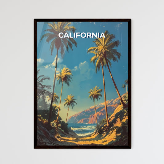 Vibrant Art Depiction of Californian Beach with Palm Trees