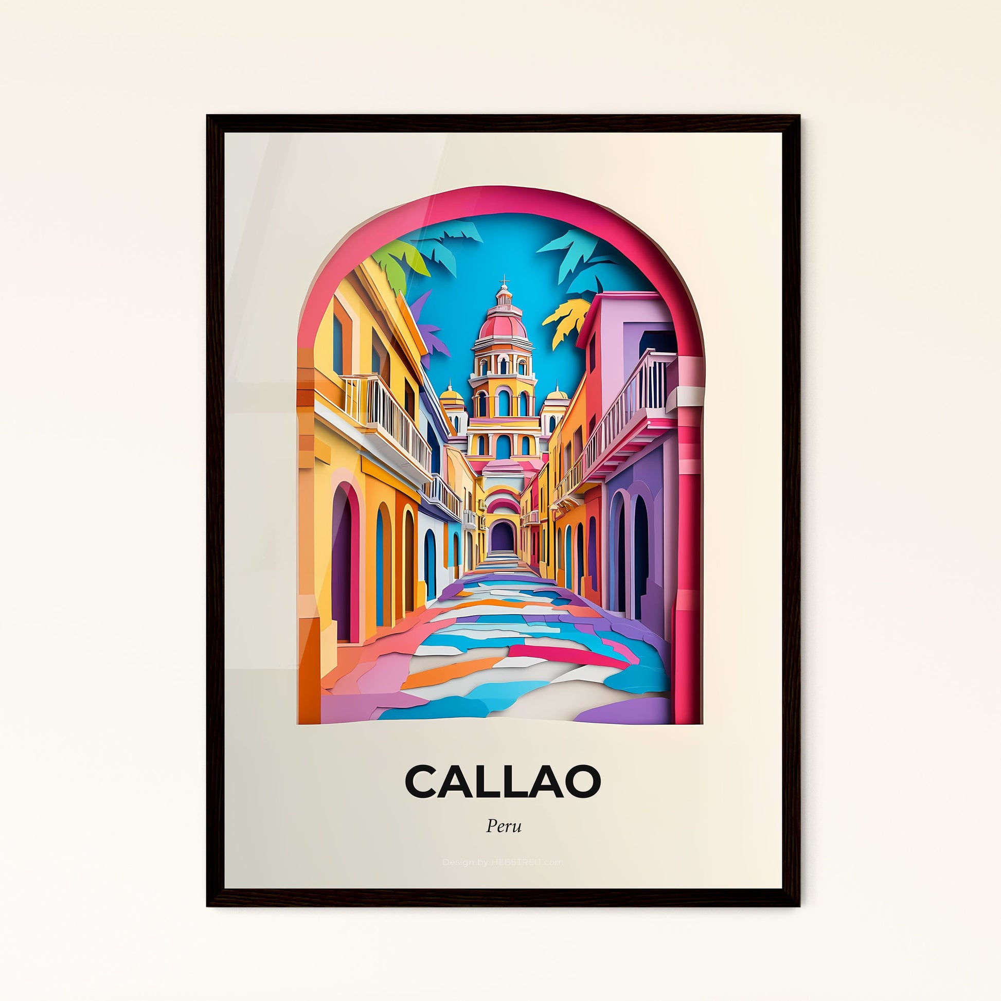 Vivid Callao, Peru - a colorful street with a clock tower in the background