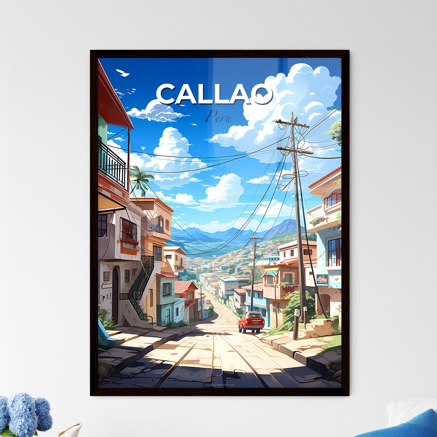 Callao Peru Cityscape Painting Artwork Vibrant Buildings Powerlines Skyline Street Art Peruvian Default Title