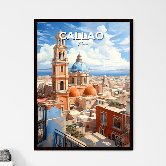 Vibrant Painting: Callao Peru Skyline Depicting Tower and Blue Roof Default Title