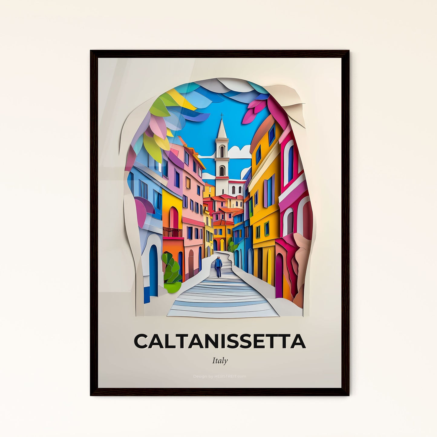 Vivid Caltanissetta, Italy - a paper cut of a street with a clock tower