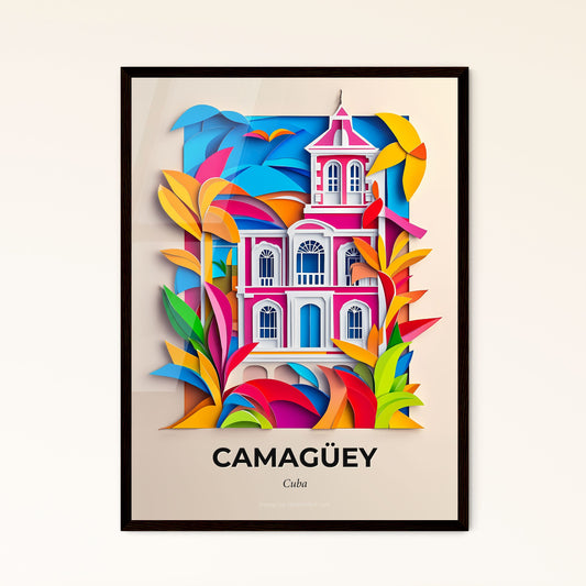 Vivid Camagüey, Cuba - a paper cut of a house surrounded by colorful leaves