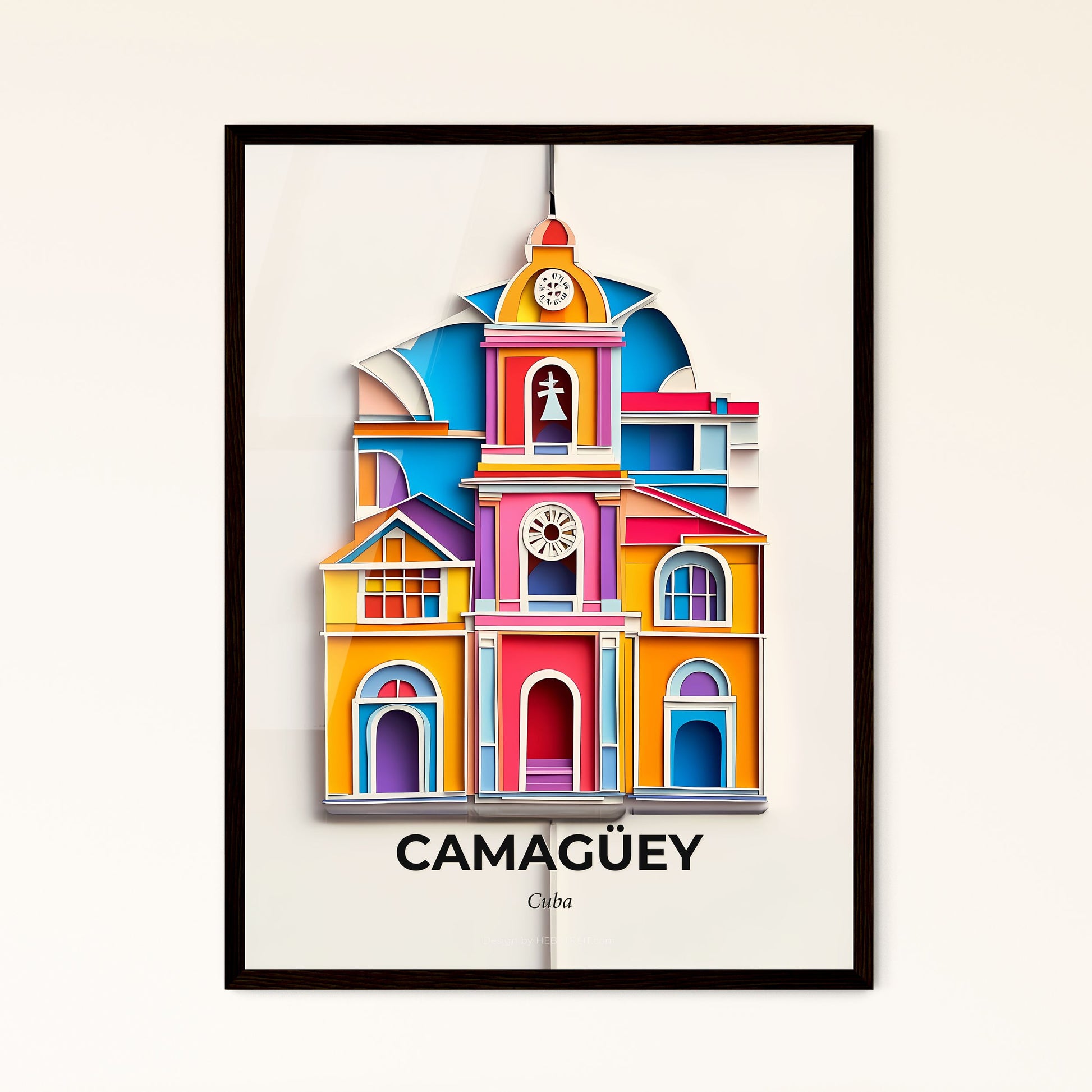 Vivid Camagüey, Cuba - a colorful building with a clock on the top