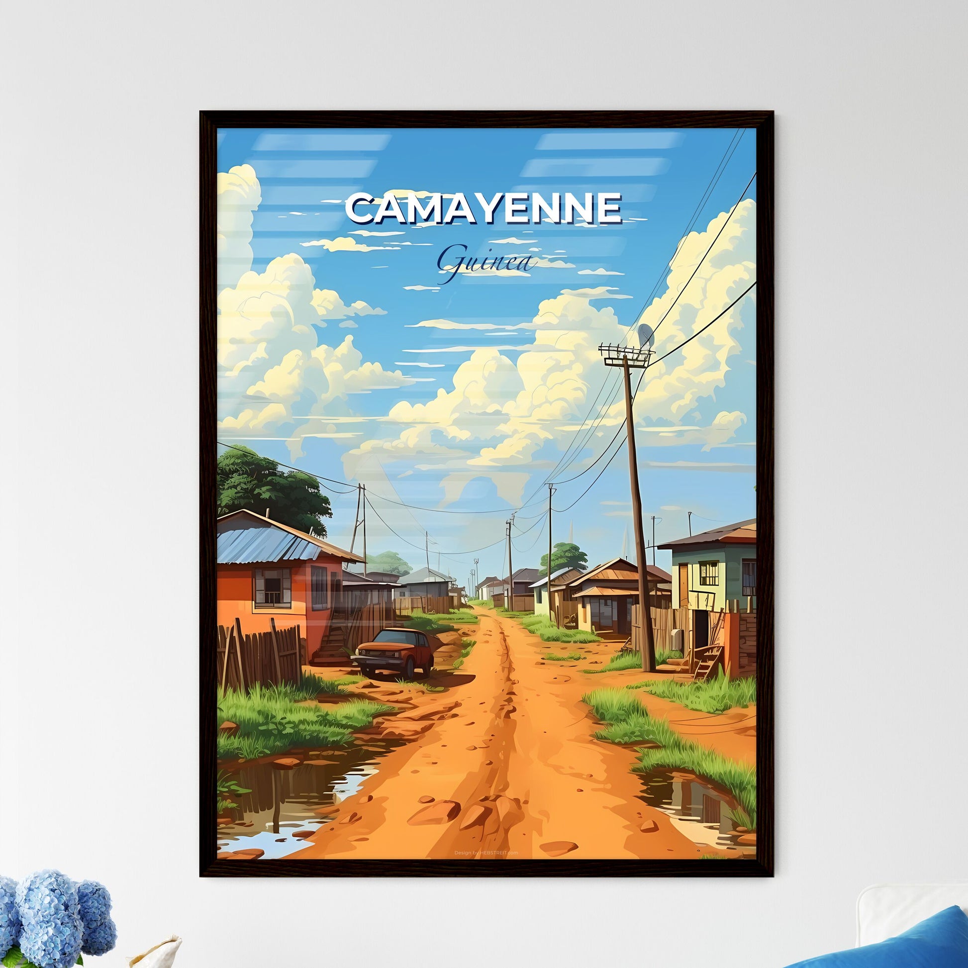 Cityscape Art Painting Vibrant Guinea Camayenne Skyline Dirt Road Houses Cars Default Title