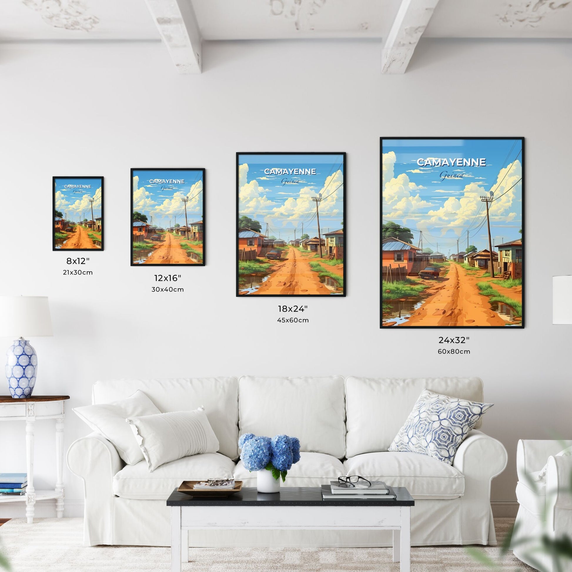 Cityscape Art Painting Vibrant Guinea Camayenne Skyline Dirt Road Houses Cars Default Title