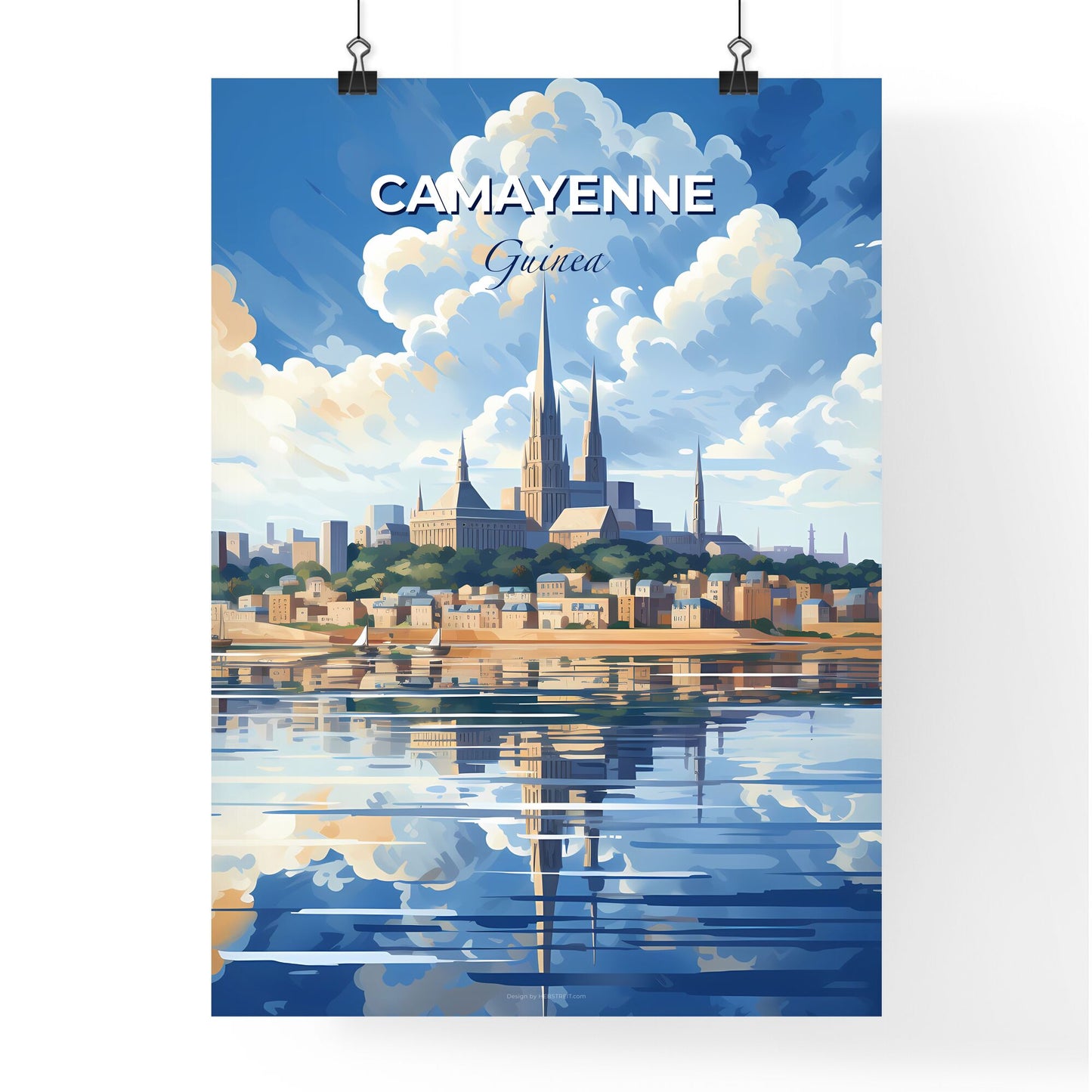 Vibrant Camayenne City Skyline Painting with Tall Spires and River Default Title