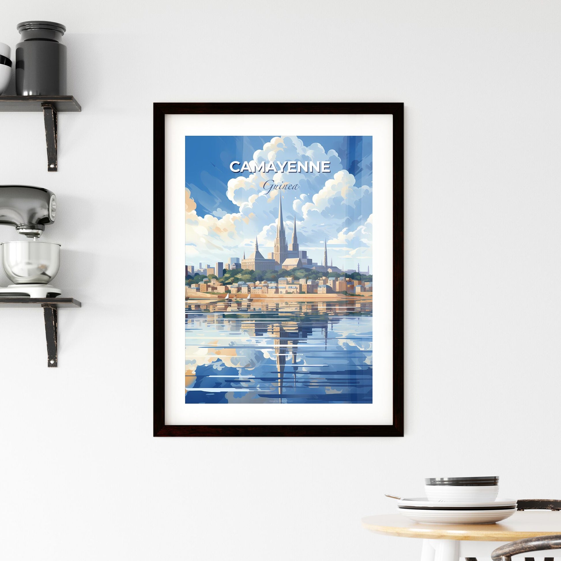 Vibrant Camayenne City Skyline Painting with Tall Spires and River Default Title