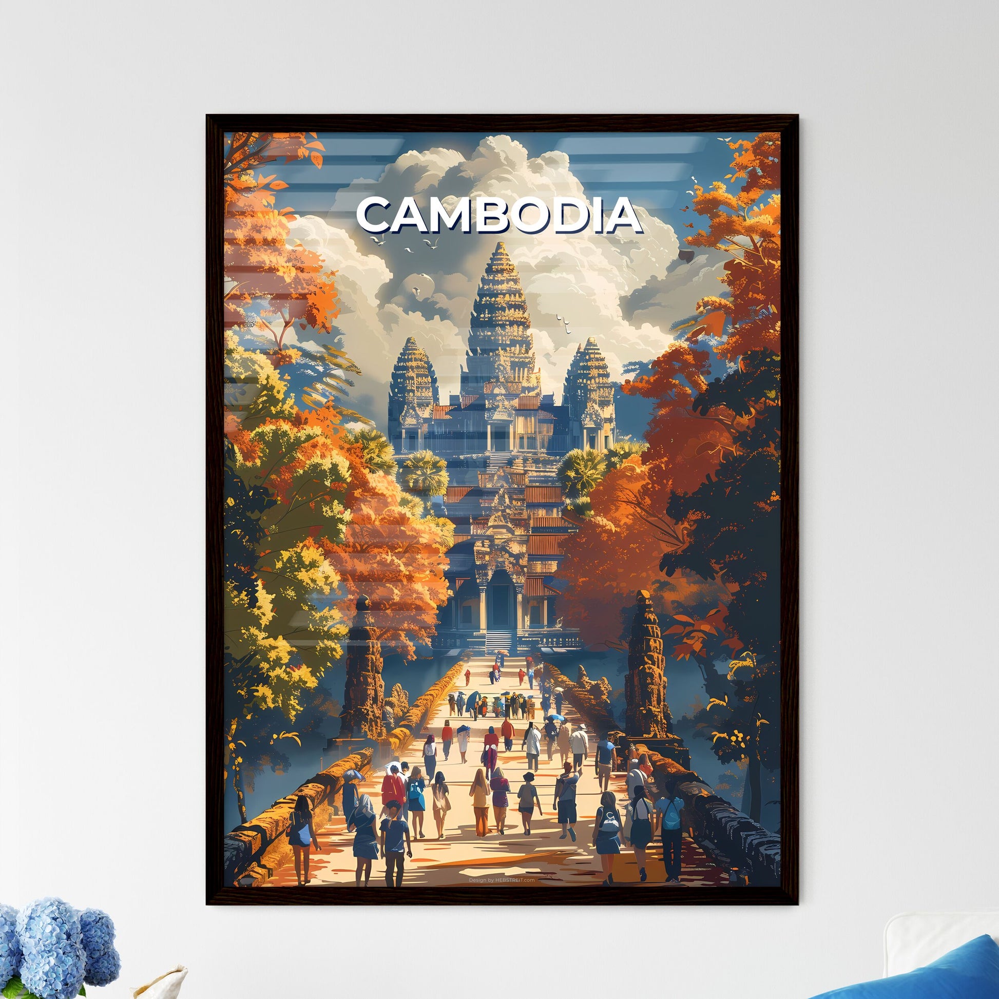 Colorful Cambodian Temple Walkway, Southeast Asia, Artistic Painting, Architecture, Culture