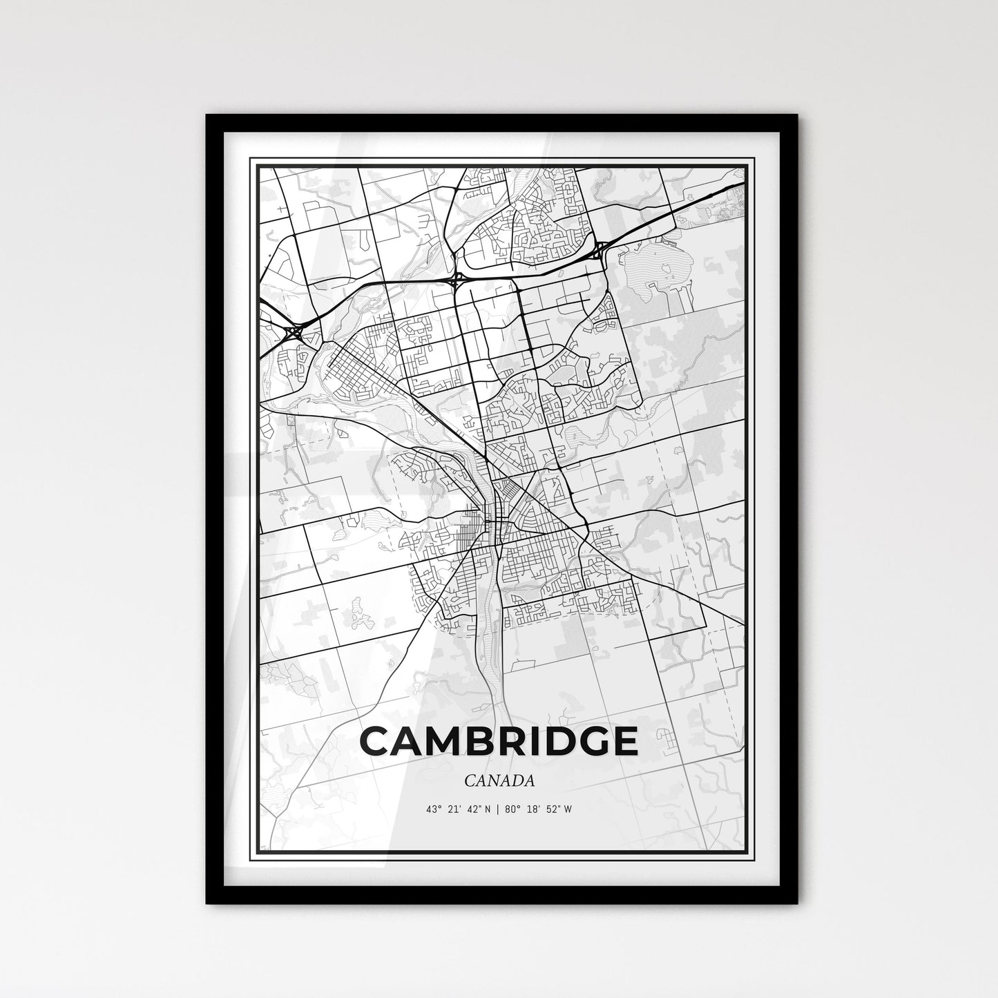 Cambridge Canada - Scandinavian Style City Map for Modern Home Decor