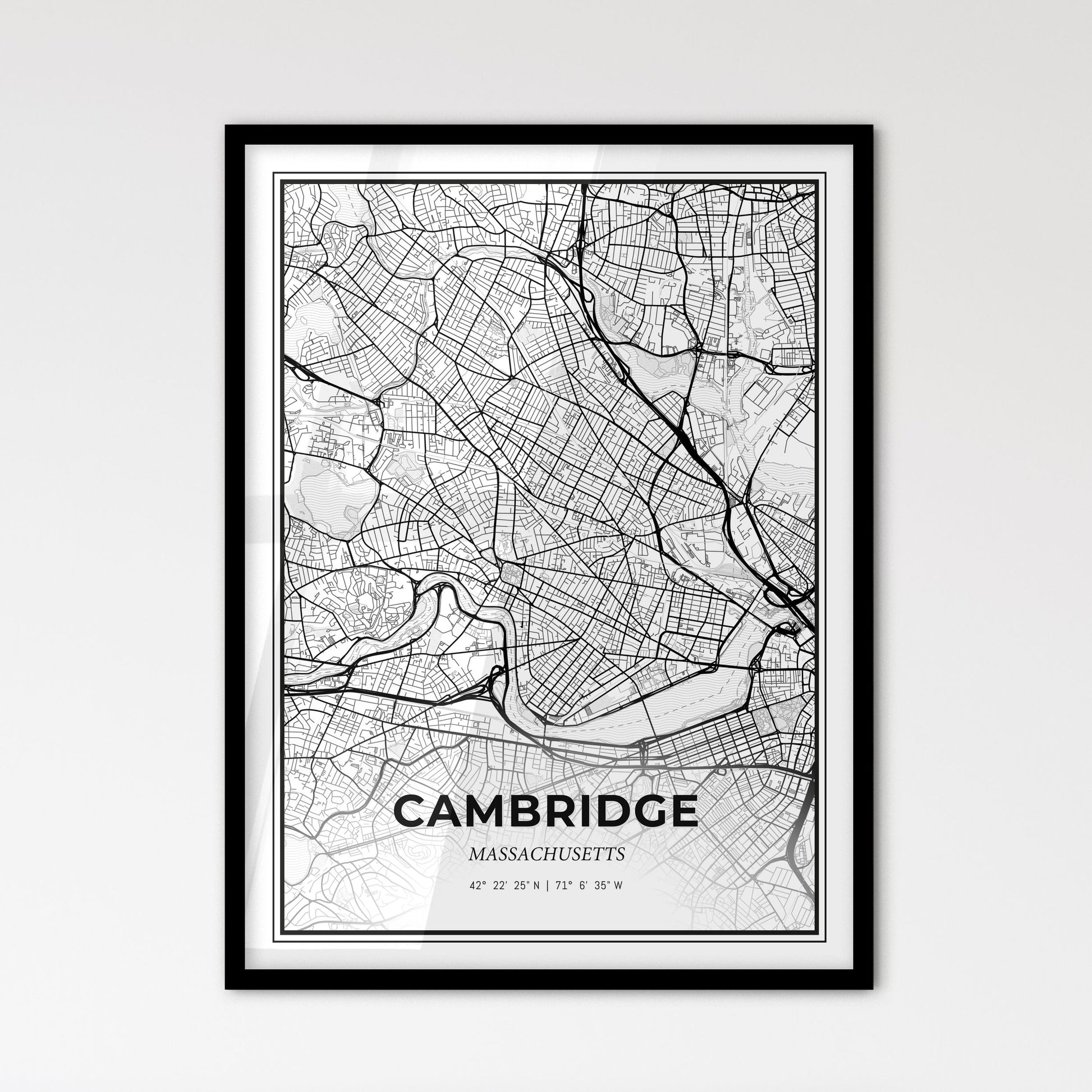 Cambridge Massachusetts - Scandinavian Style City Map for Modern Home Decor