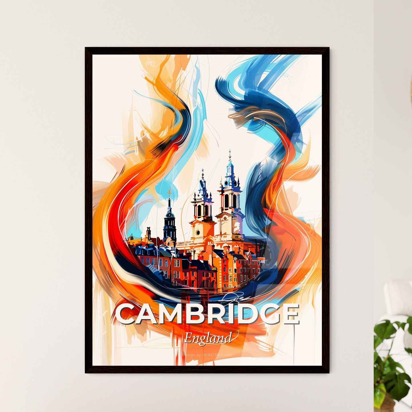 Vibrant Cambridge, England - A Painting Of A Building With A Flame