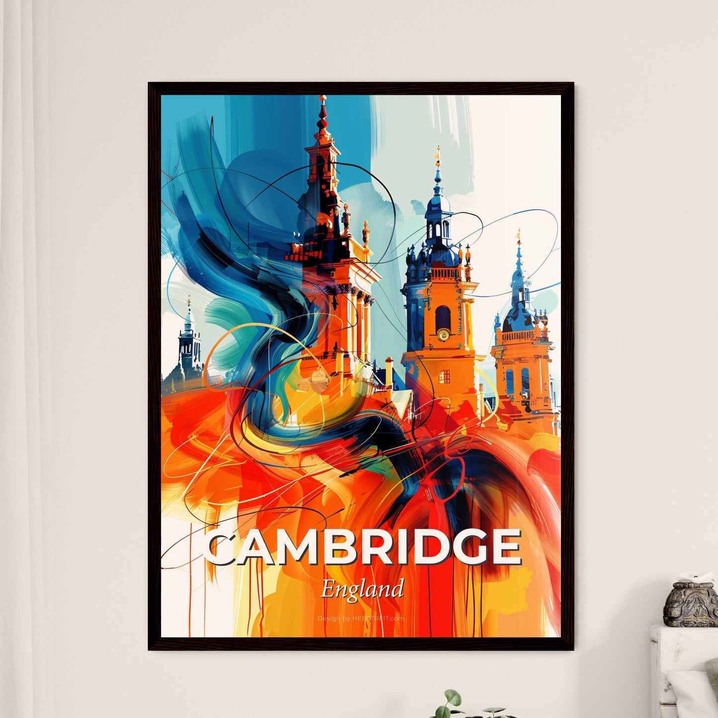 Vibrant Cambridge, England - A Painting Of A Building With Towers