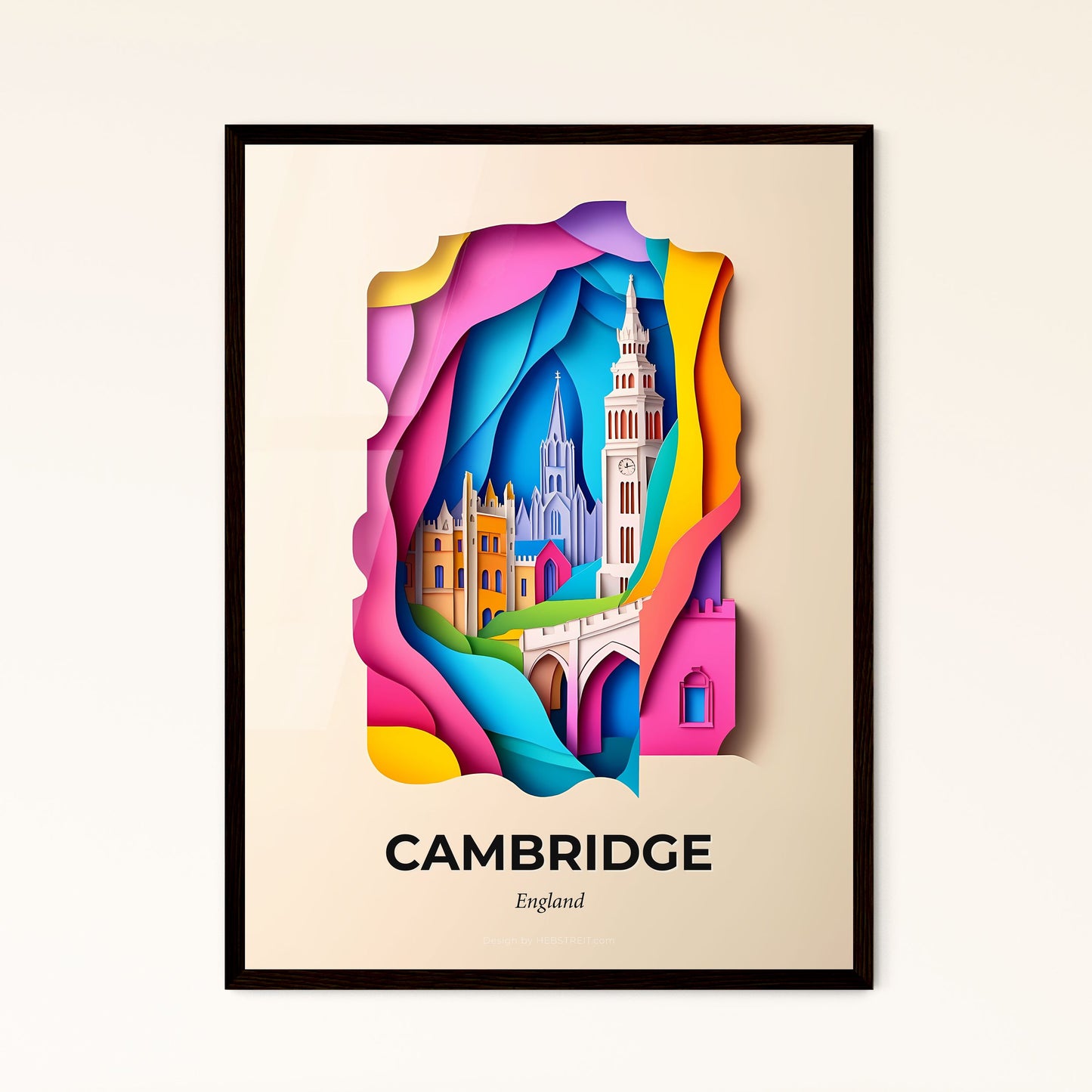 Vivid Cambridge, England - a paper cut of a city with a bridge