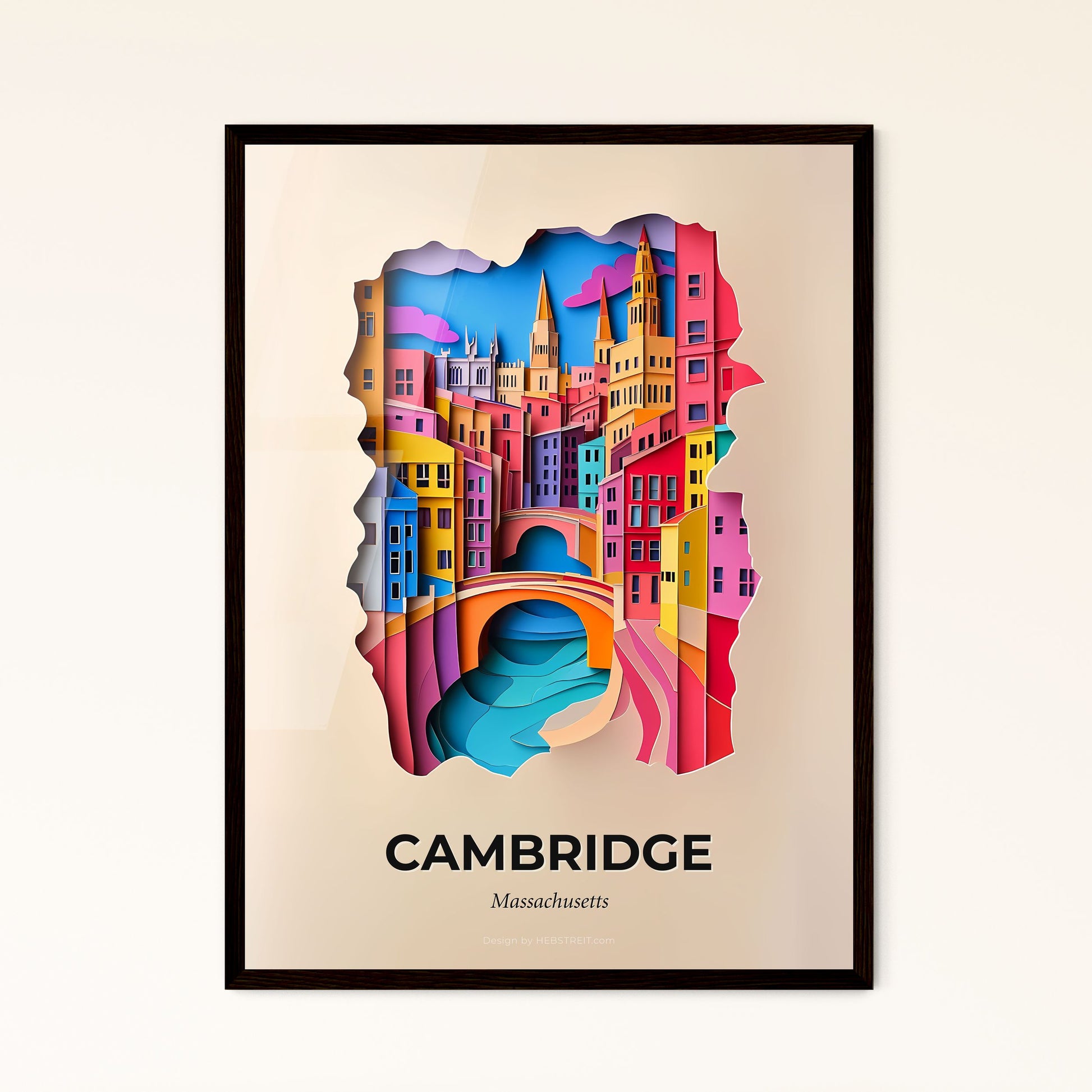 Vivid Cambridge, Massachusetts - a paper cut of a city with a bridge