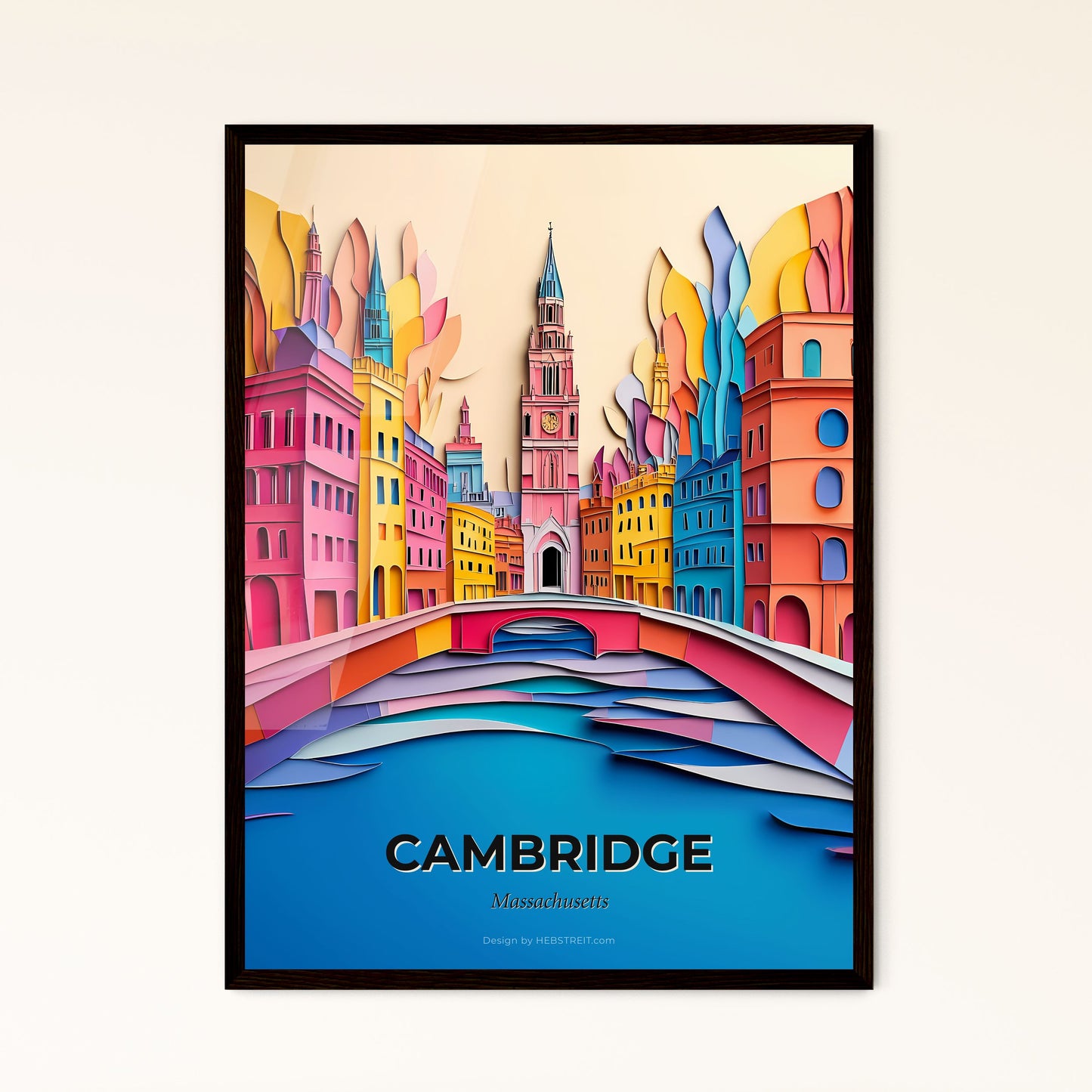 Vivid Cambridge, Massachusetts - a paper cut of a city with a bridge