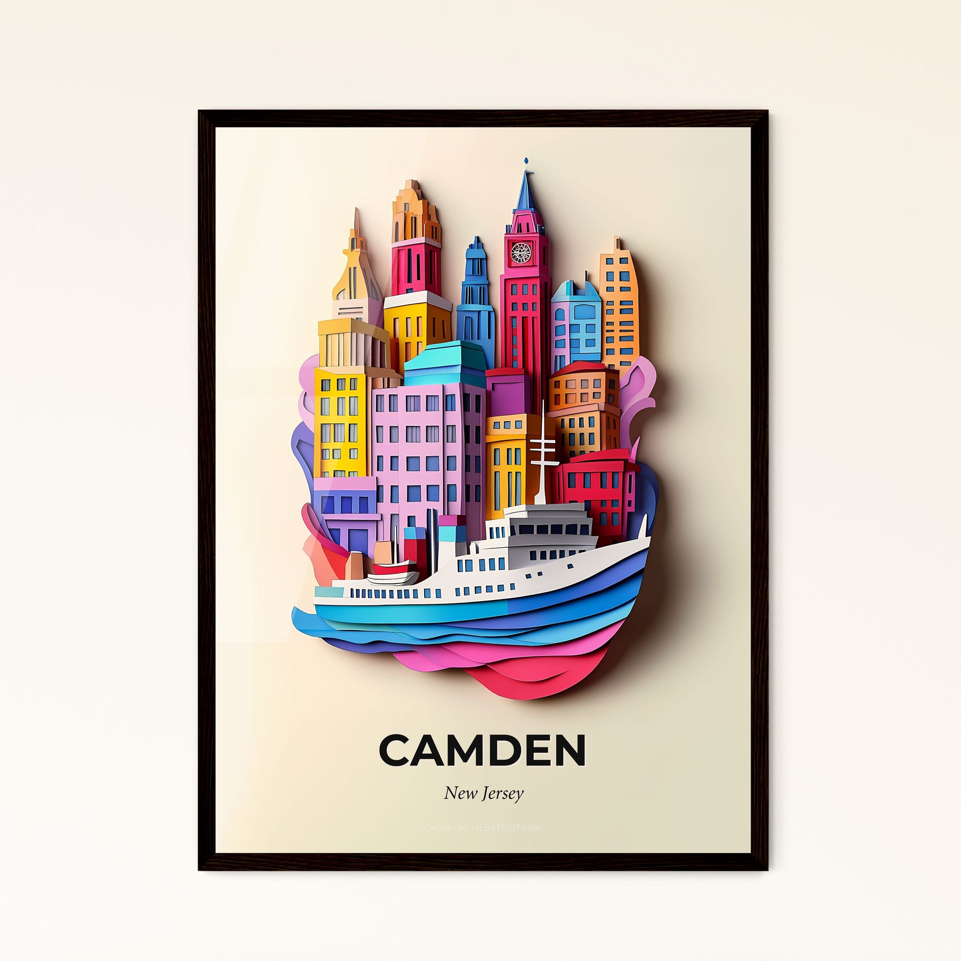 Vivid Camden, New Jersey - a paper cut of a city with a boat