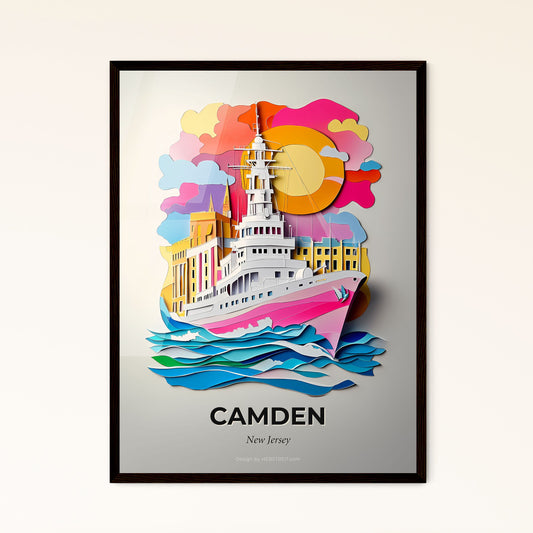 Vivid Camden, New Jersey - a paper cut of a ship in the ocean