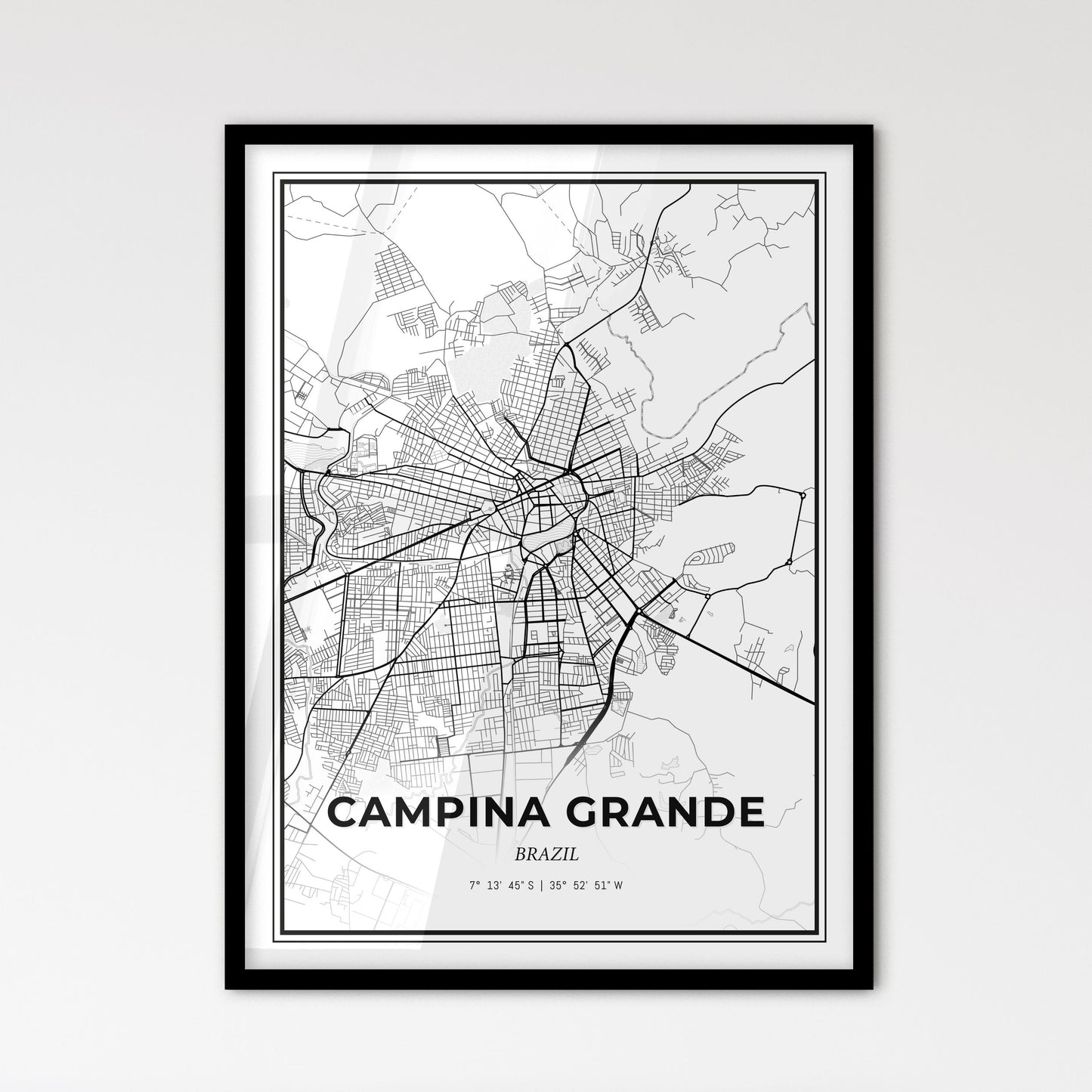 Campina Grande Brazil - Scandinavian Style City Map for Modern Home Decor