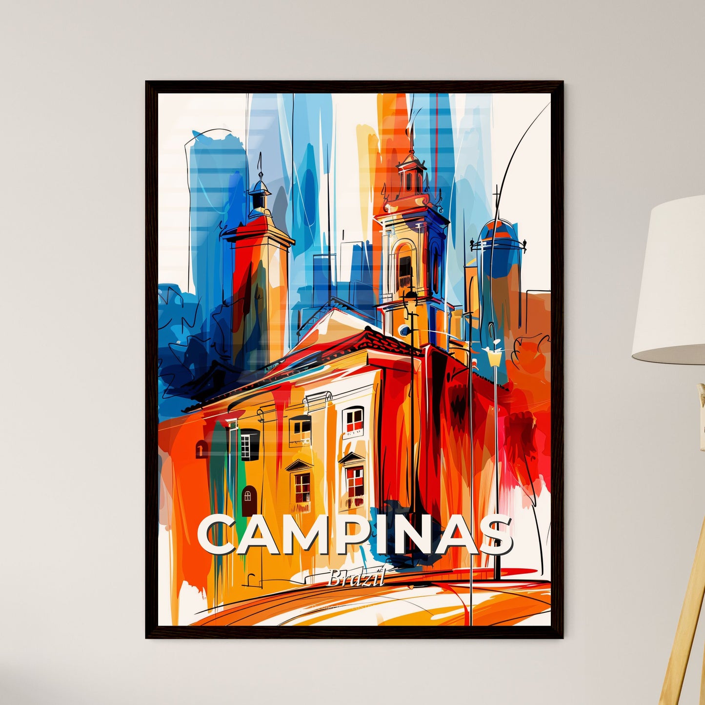 Vibrant Campinas, Brazil - A Painting Of A Building With A Tower And A Street