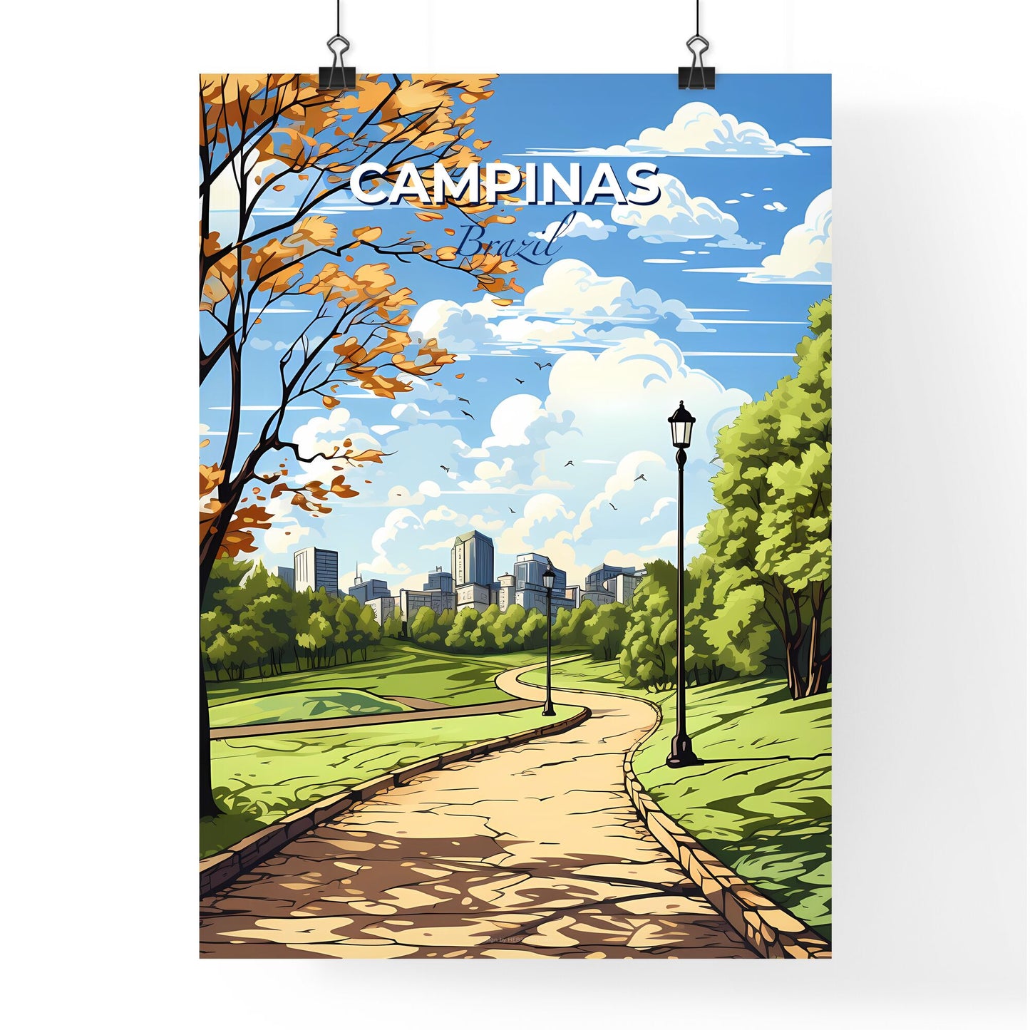 Park Path City Skyline Vibrant Painting Campinas Brazil Urban Art Travel Cityscape Default Title