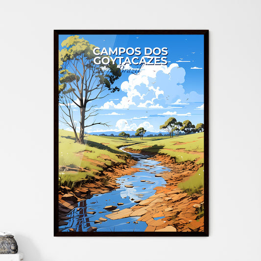 Vibrant Art Depiction of Campos dos Goytacazes, Brazil Skyline with Meandering Stream in Grassy Field Default Title