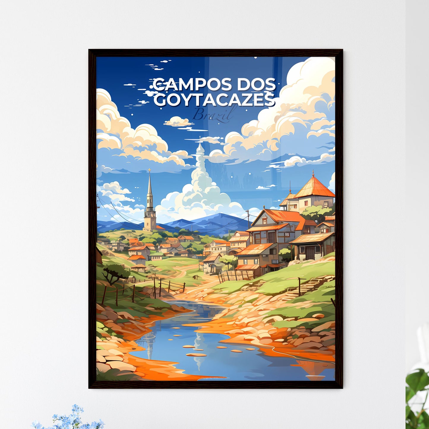 Campos dos Goytacazes Brazil Skyline - an art style view of village houses and river Default Title