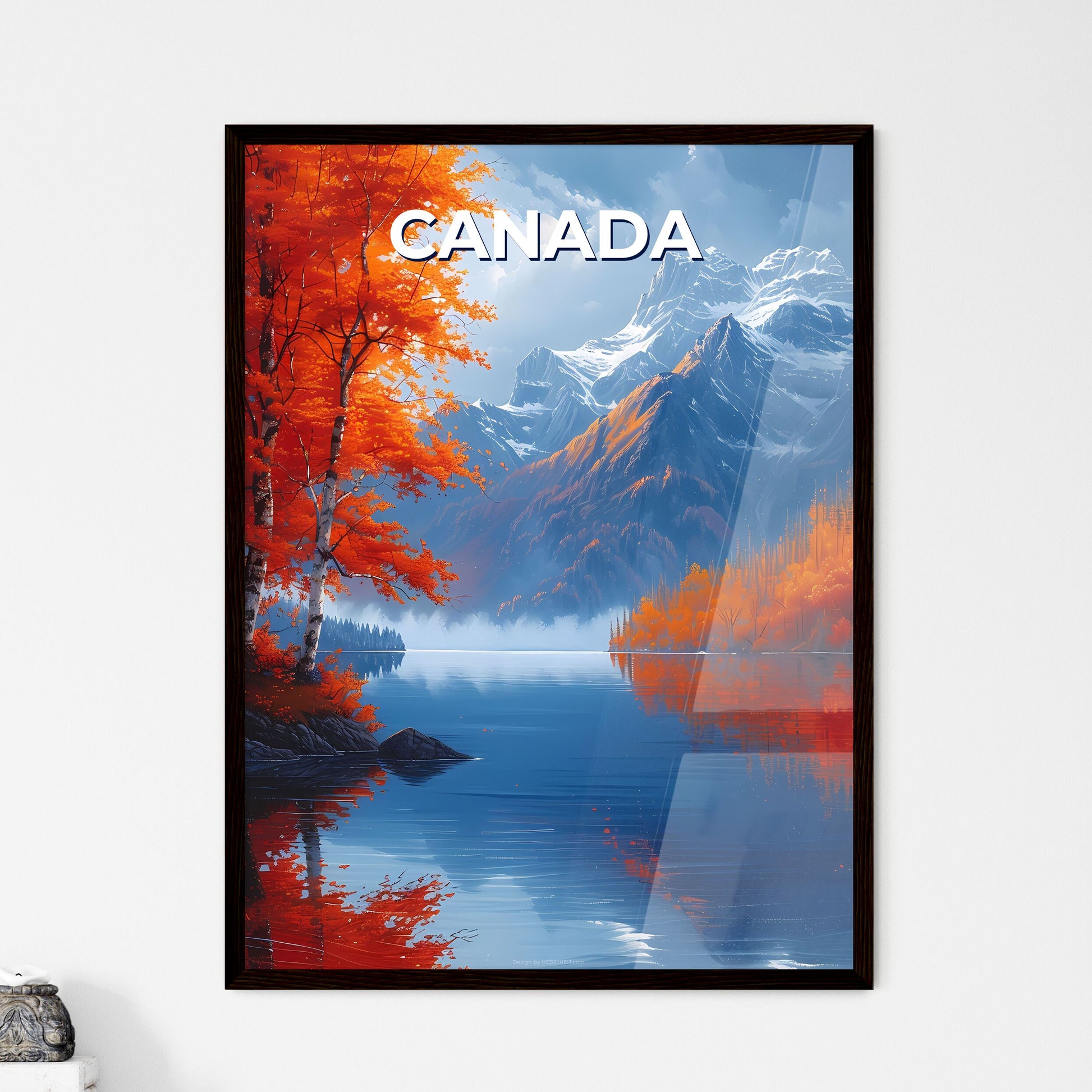 Vibrant Lake Painting Depicting Nature's Maj - Framed Art Print