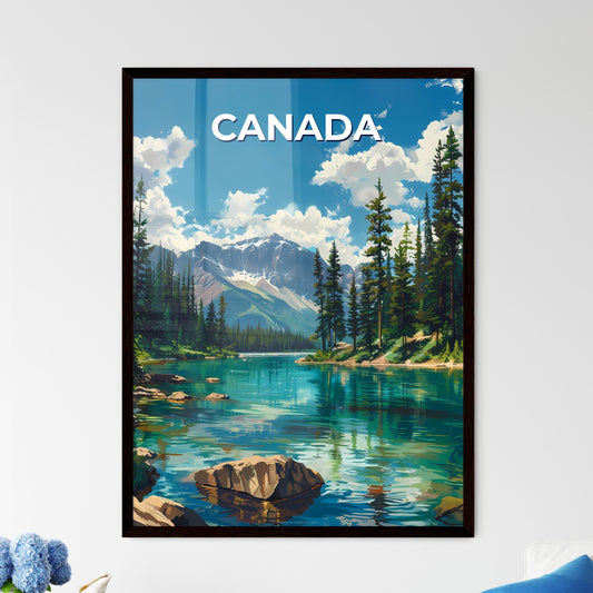 Vibrant River Art: Canadian Landscape Painting with Mountainous Backdrop