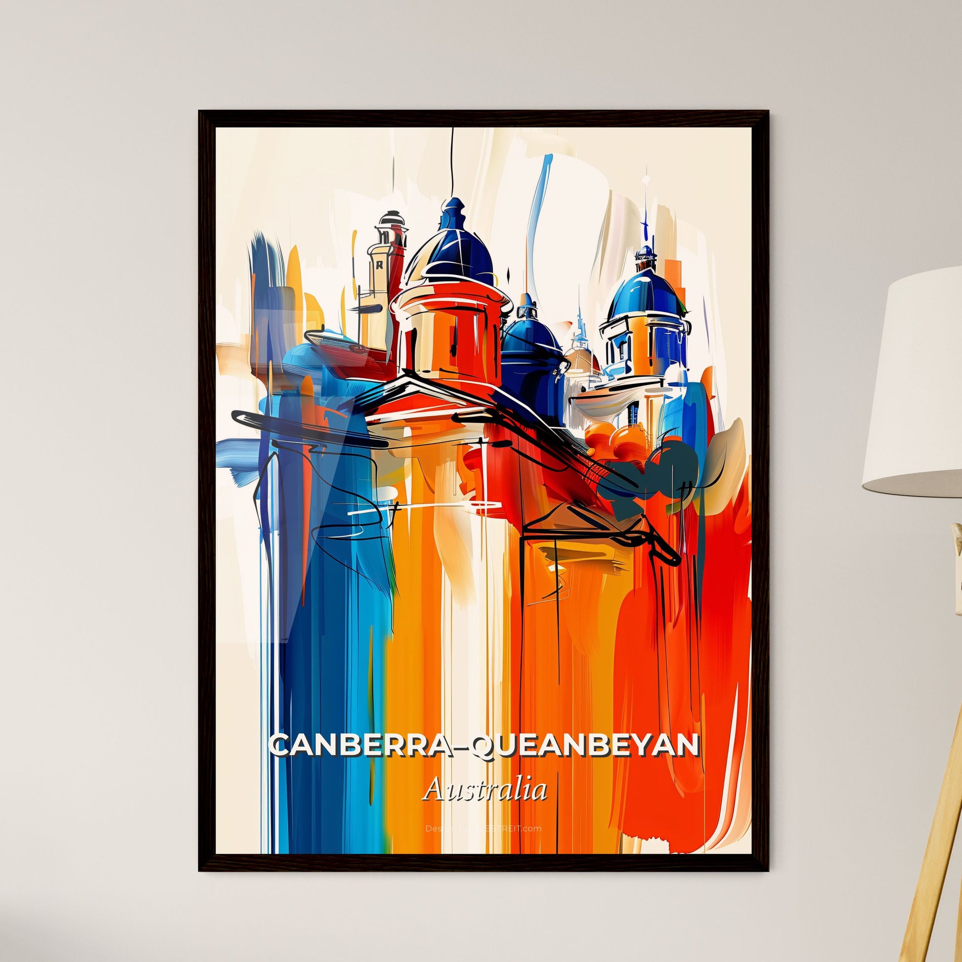 Vibrant Canberra–Queanbeyan, Australia - A Painting Of A Building With Blue And Orange Colors