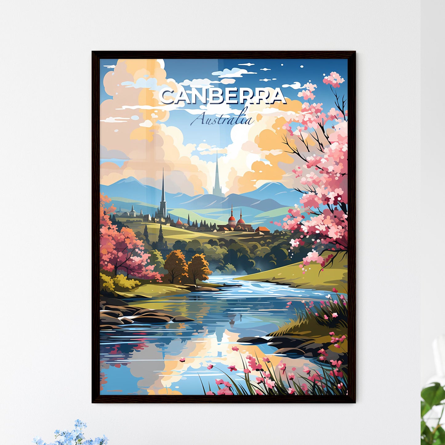 Canberra Queanbeyan Australia Cityscape River Vibrant Painting Artistic Skyline Default Title