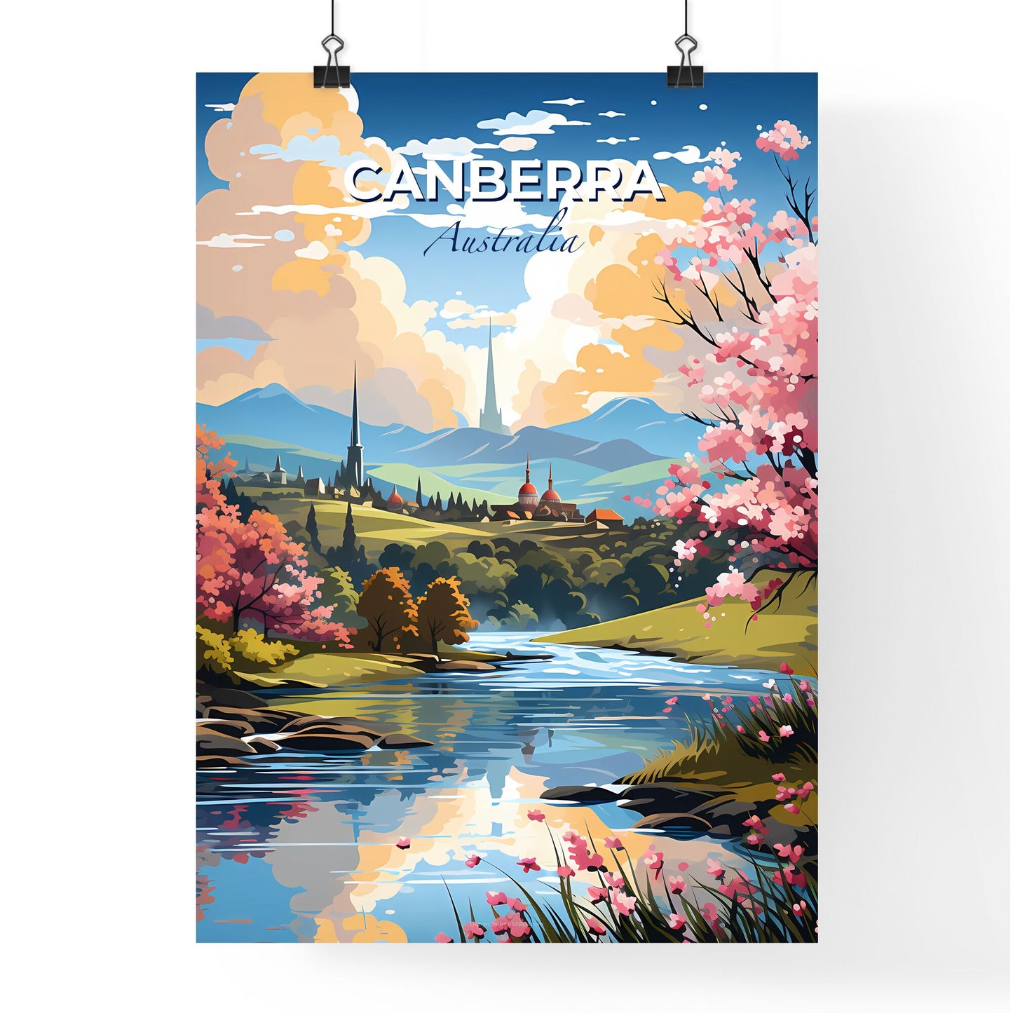 Canberra Queanbeyan Australia Cityscape River Vibrant Painting Artistic Skyline Default Title