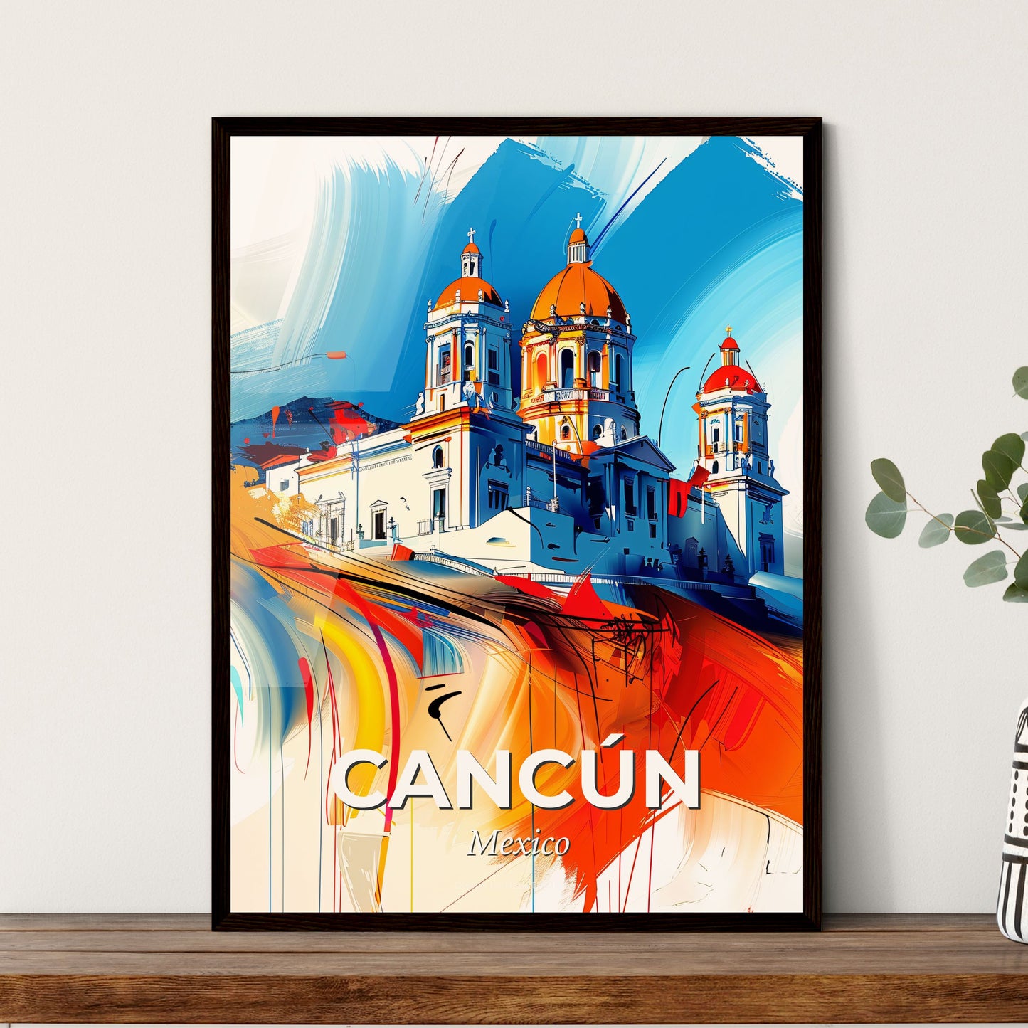 Vibrant Cancún, Mexico - A Painting Of A Building With Colorful Paint