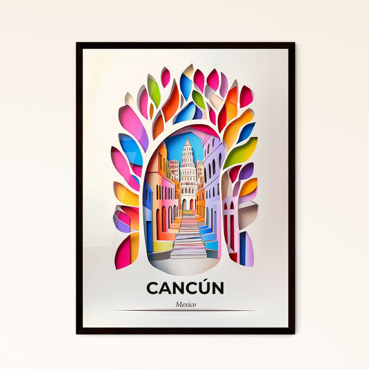 Vivid Cancún, Mexico - a colorful paper cut of a city with a tree