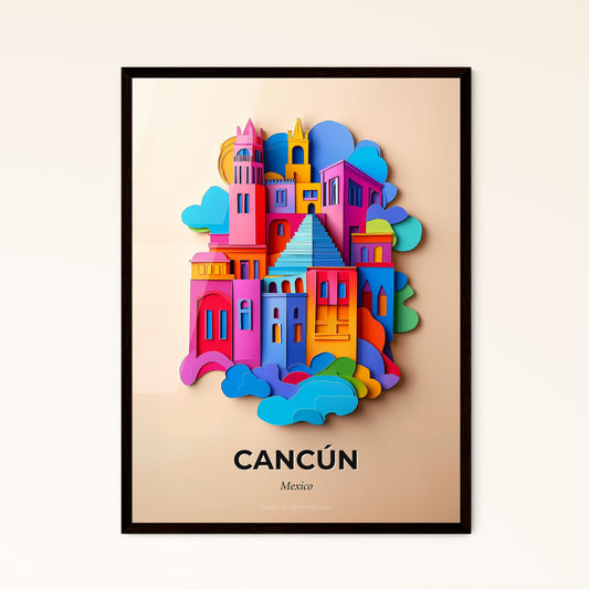 Vivid Cancún, Mexico - a colorful castle with a rainbow roof and a rainbow tower