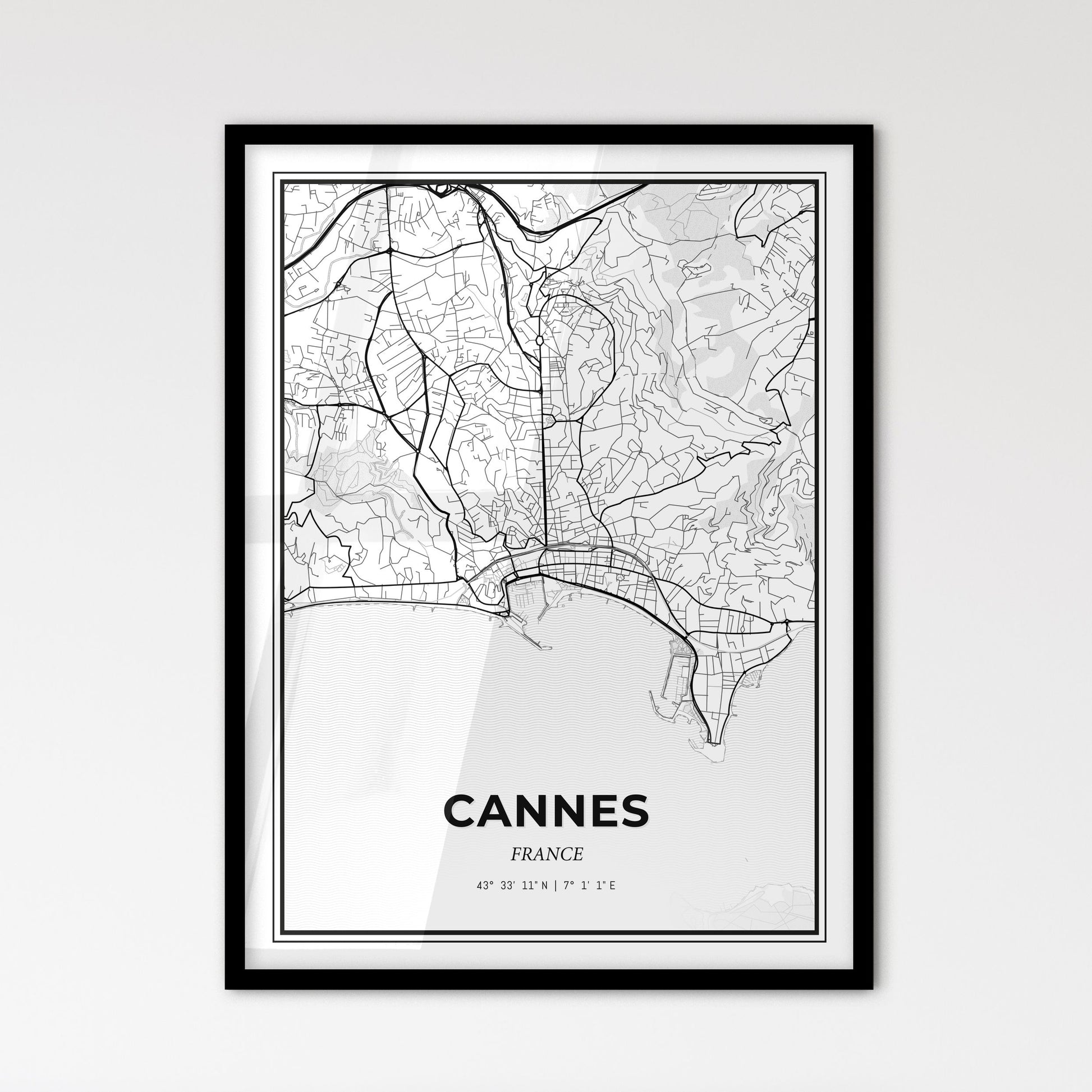 Cannes France - Scandinavian Style City Map for Modern Home Decor