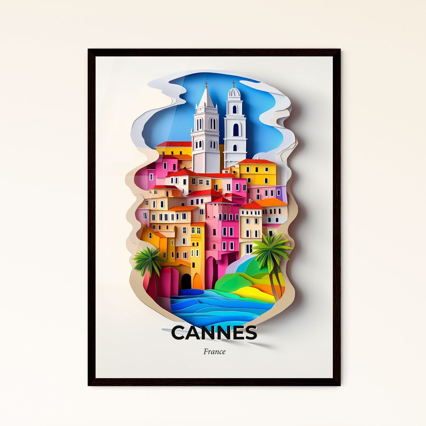 Vivid Cannes, France - a paper cut of a city with a church