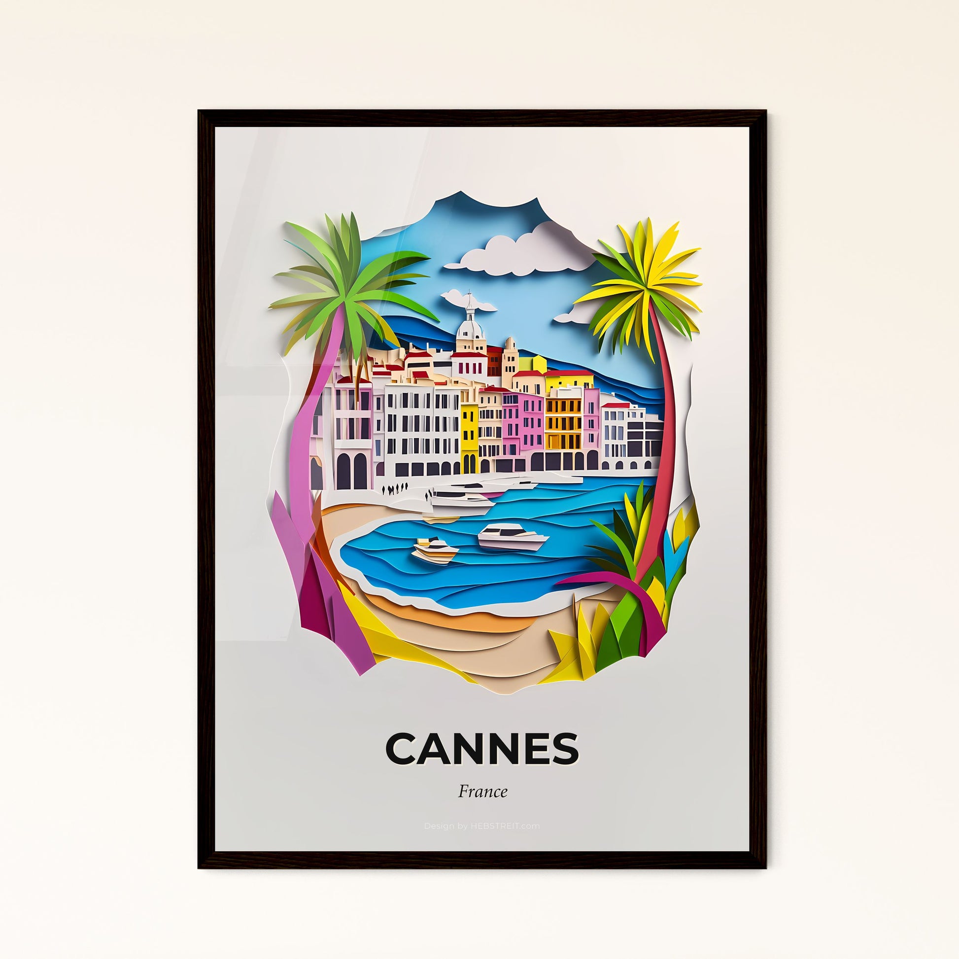 Vivid Cannes, France - a paper cut of a city with a boat in the water