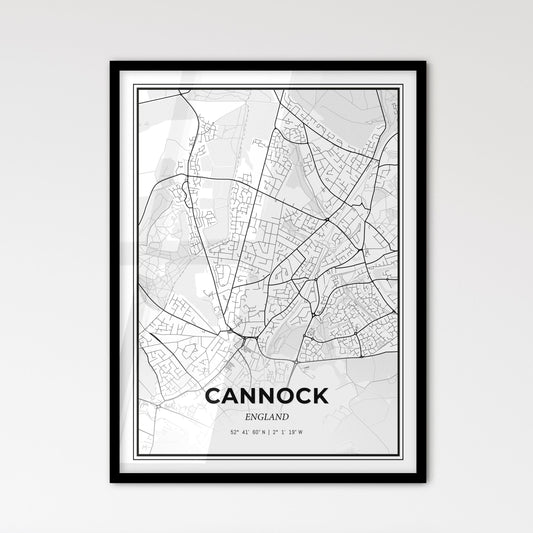 Cannock England - Scandinavian Style City Map for Modern Home Decor