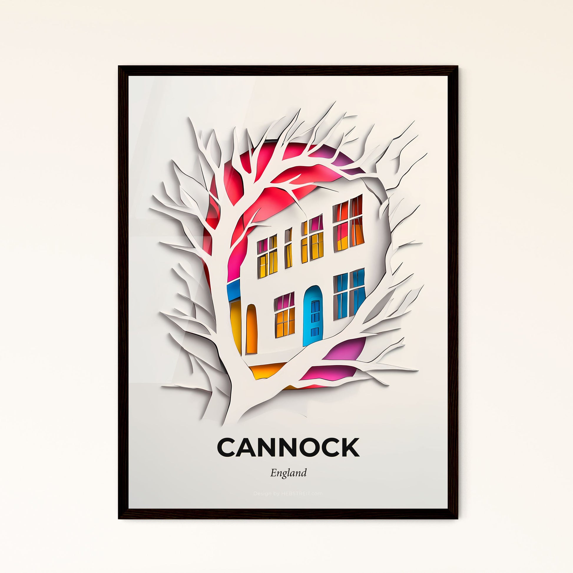 Vivid Cannock, England - a paper cut of a house with a tree in the middle