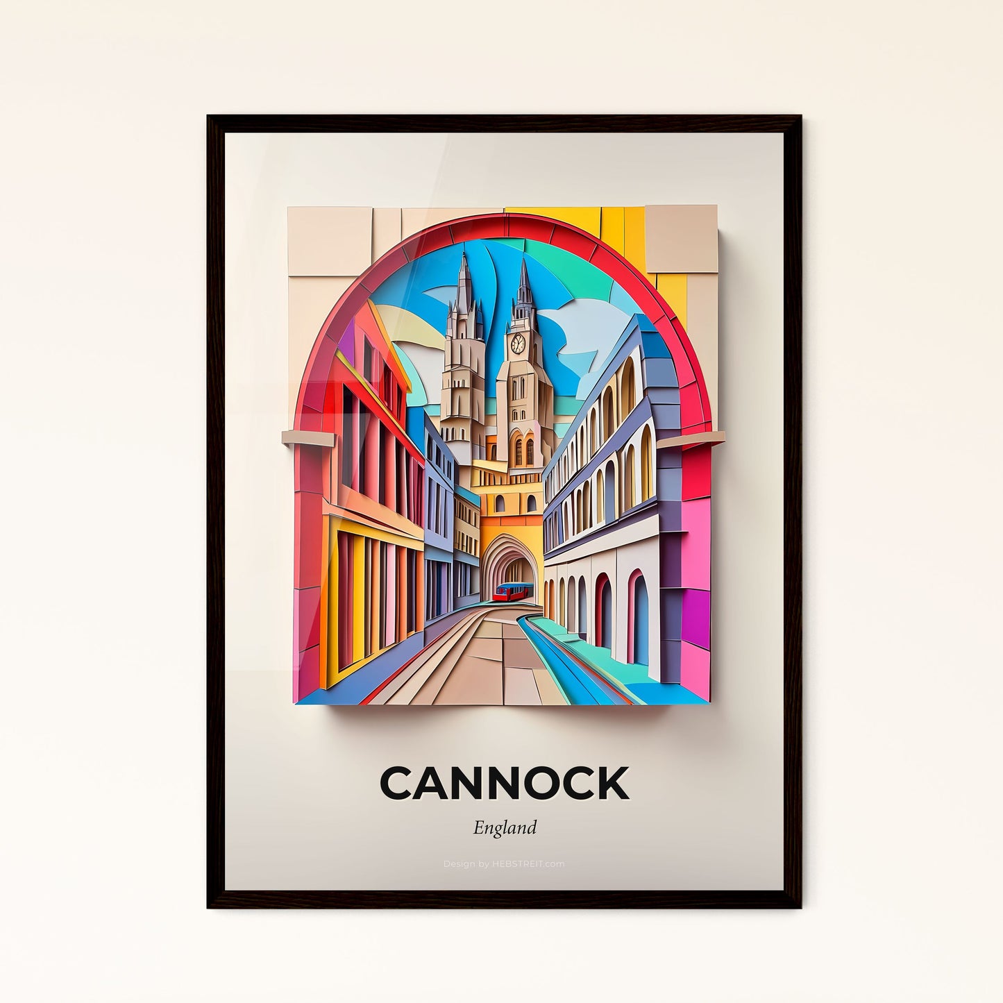 Vivid Cannock, England - a painting of a city street with a clock tower