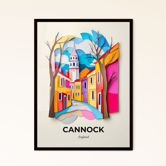 Vivid Cannock, England - a paper cut of a city with a clock tower