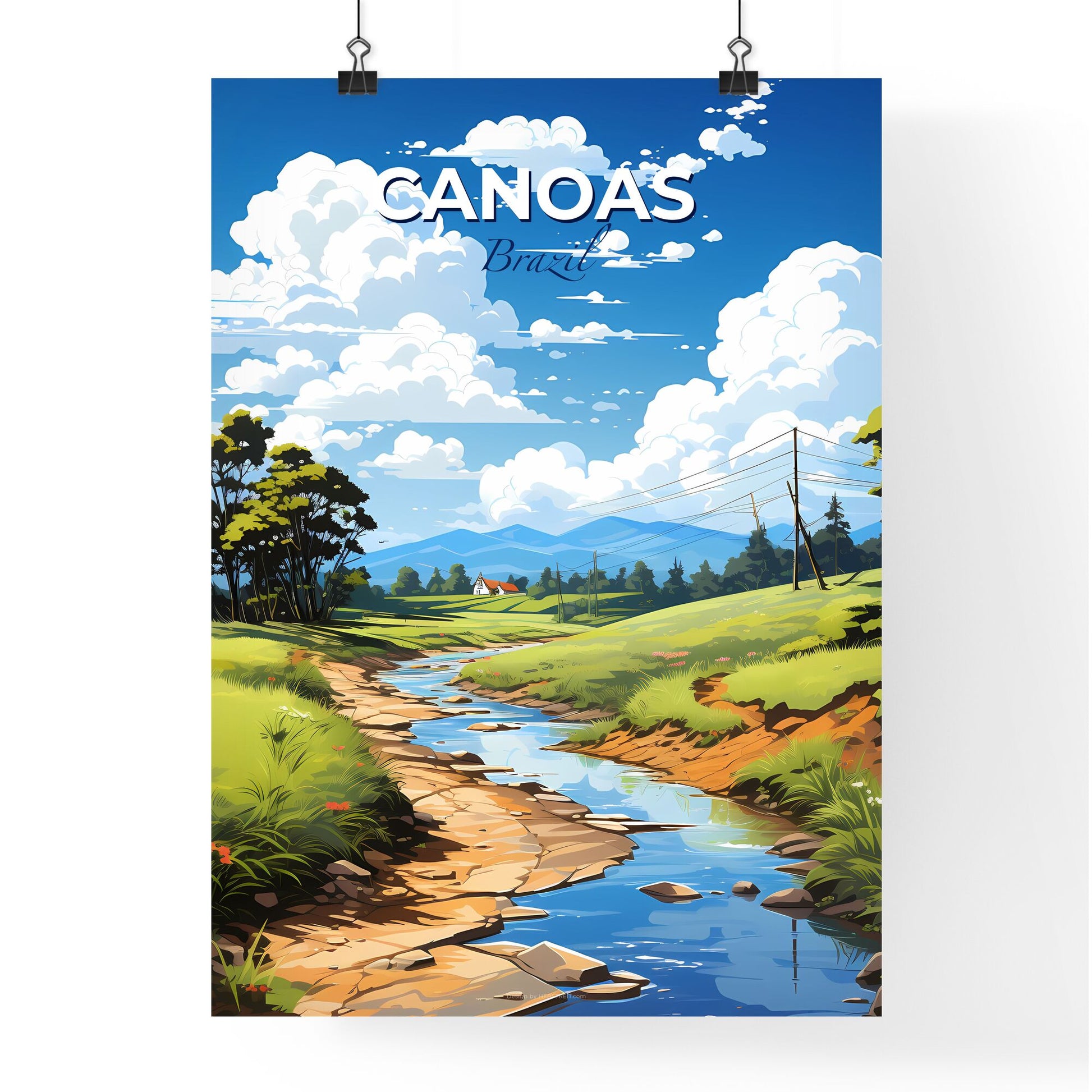 Canoas Brazil City Skyline Minimalist Painting Grass Field River Art Default Title