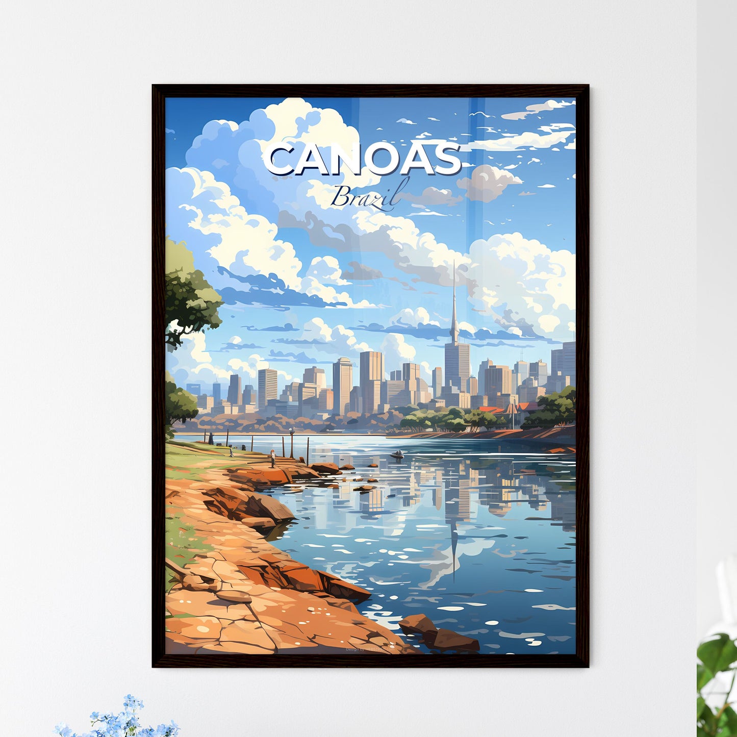 Canoas Cityscape Artistic Painting, Riverfront with Trees and City Skyline Default Title