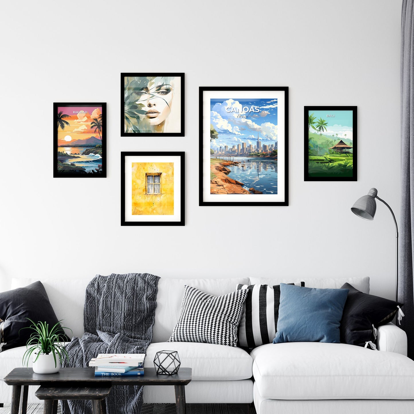 Canoas Cityscape Artistic Painting, Riverfront with Trees and City Skyline Default Title