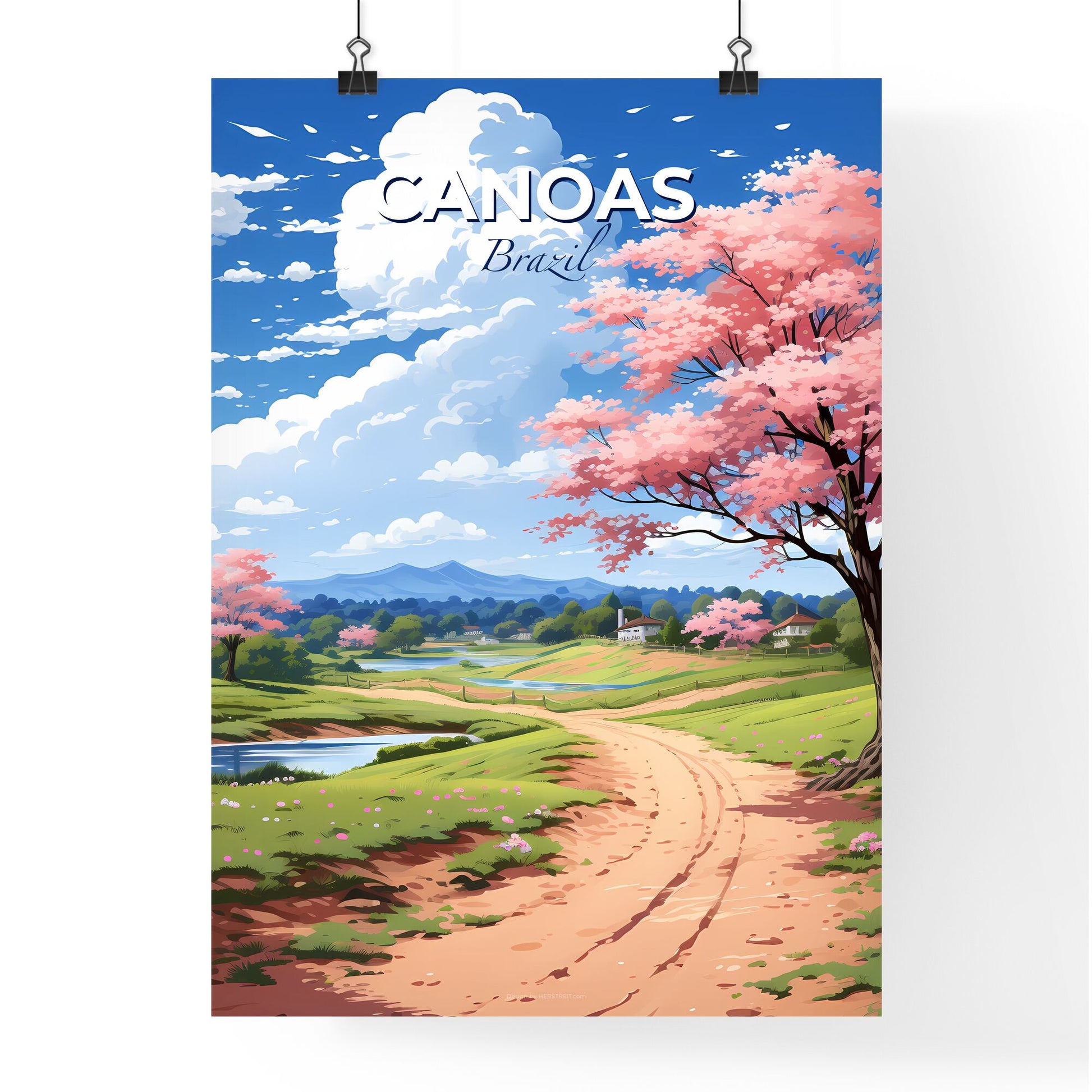 Canoas Brazil Skyline Vibrant Painting Landscape Road Tree Default Title