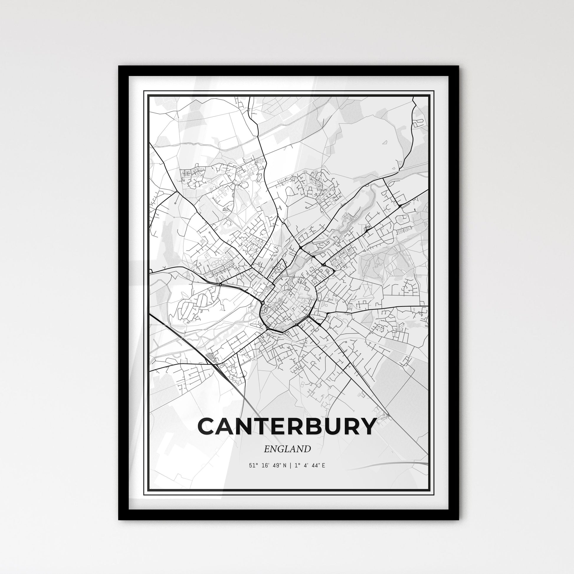 Canterbury England - Scandinavian Style City Map for Modern Home Decor