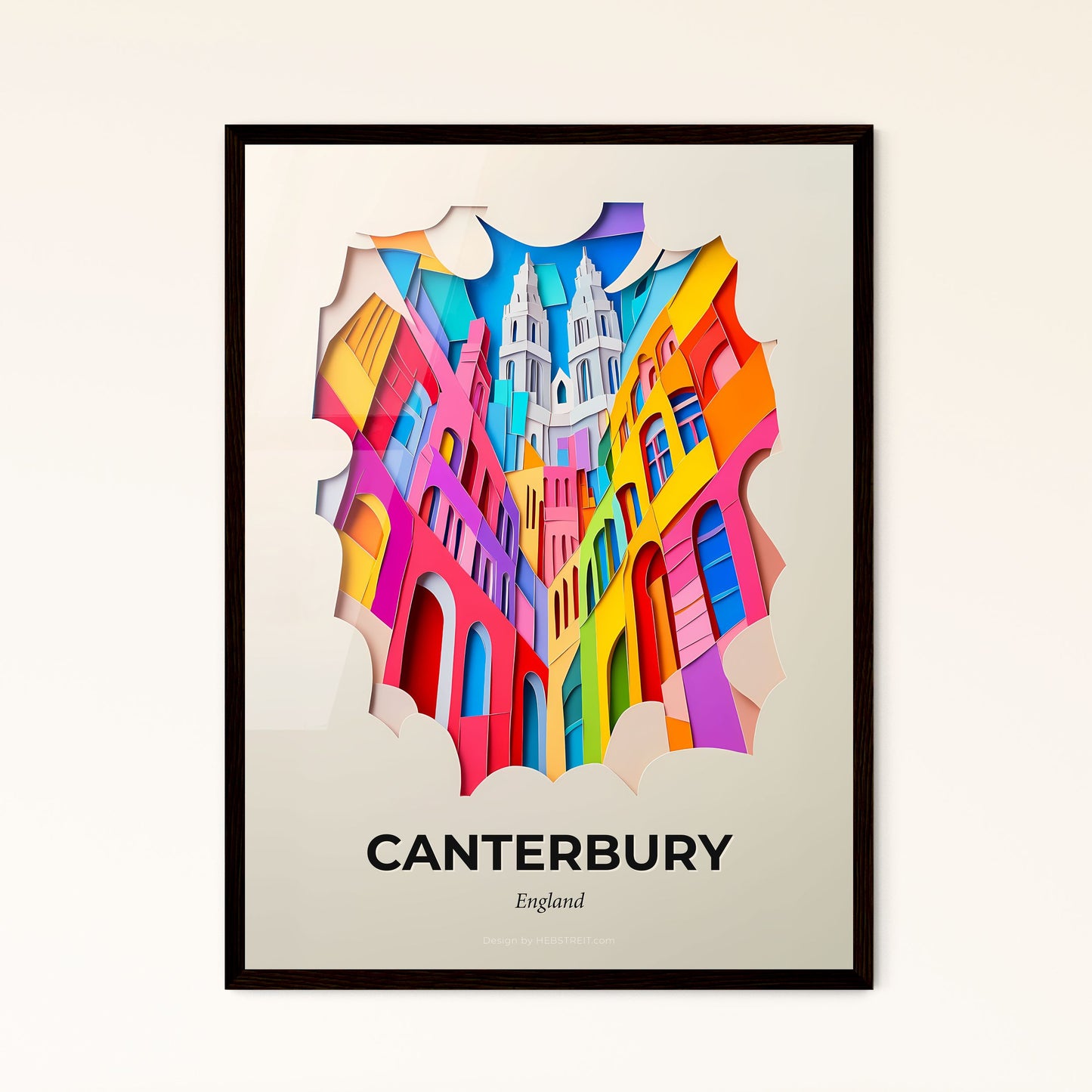 Vivid Canterbury, England - a colorful city is cut out of paper