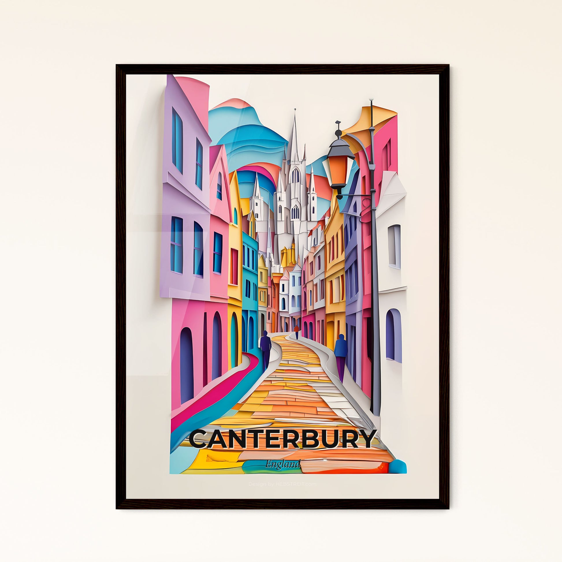 Vivid Canterbury, England - a colorful street with a church in the background